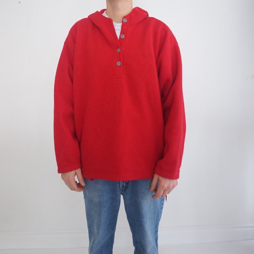 Vintage '90S Cache Creek By Saan Red Fleece Hooded Pullover Sweater Size Small
